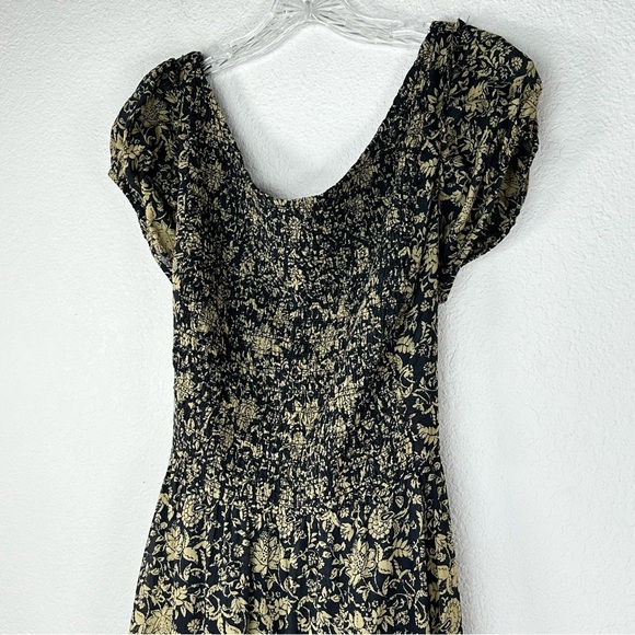 Free People Ultraviolet Ruched Detail Open Back Boho Maxi Dress Black Tan Large - Picture 5 of 15